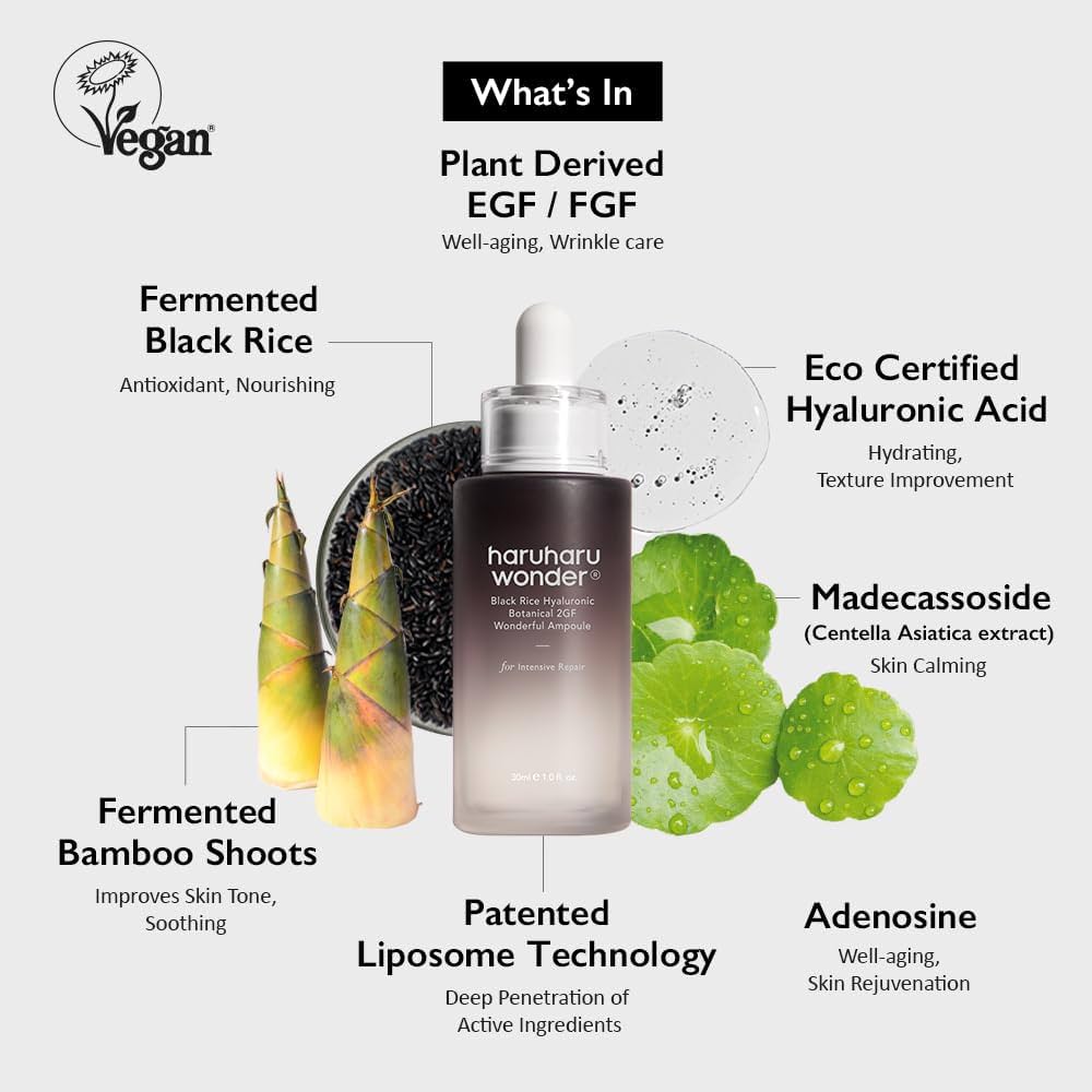 [haruharu wonder] Black Rice Hyaluronic Botanical 2GF Wonderful Ampoule [30ml] - Image 2
