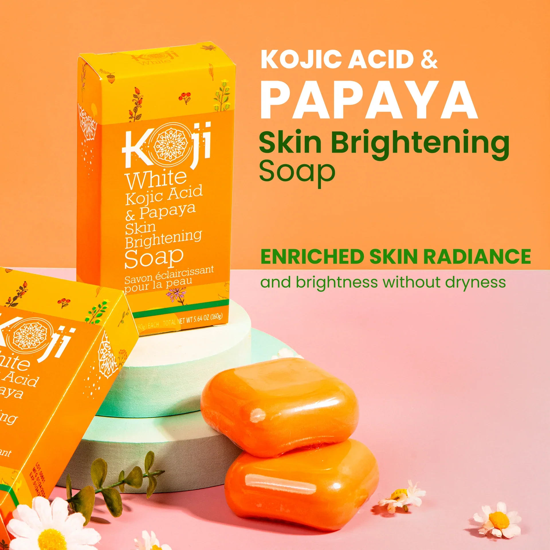 Kojic Acid & Papaya Skin Brightening Soap [80g x2] - Image 3