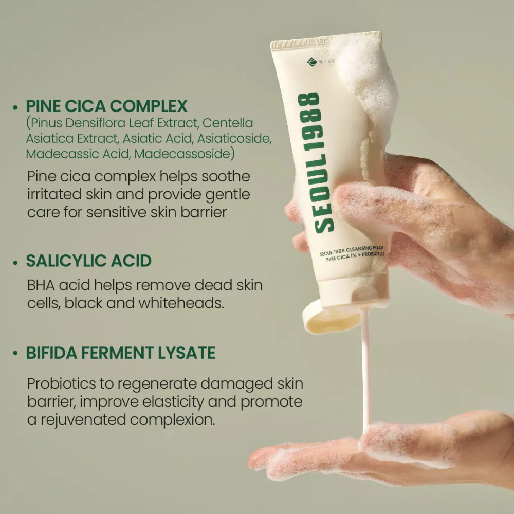 SEOUL 1988 Cleansing Foam: Pine Cica 1% + Probiotics [150ml] - Image 4