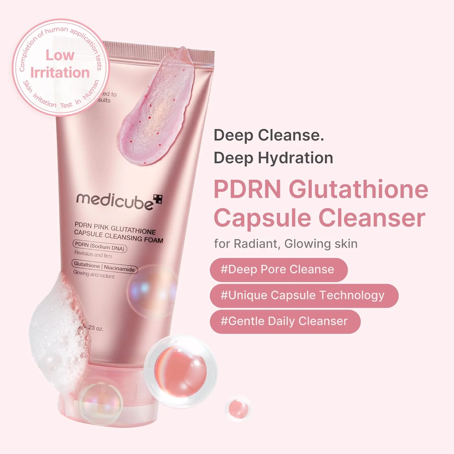 PDRN Pink Glutathione Capsule Cleansing Foam [120g] - Image 2