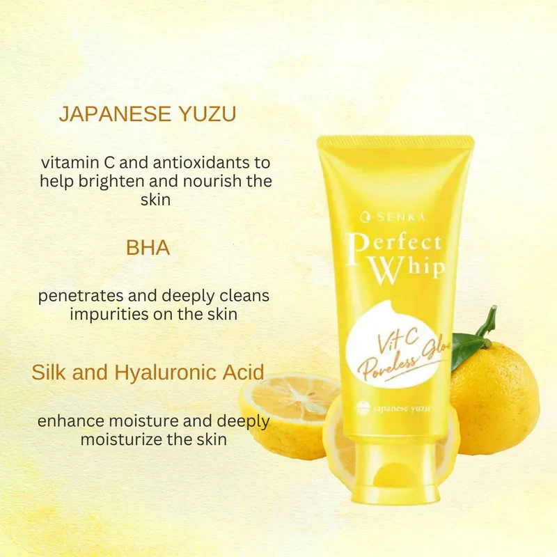 [Shiseido] Senka Perfect Whip Yuzu Vit C Poreless Glow Face Wash [100ml] - Image 4